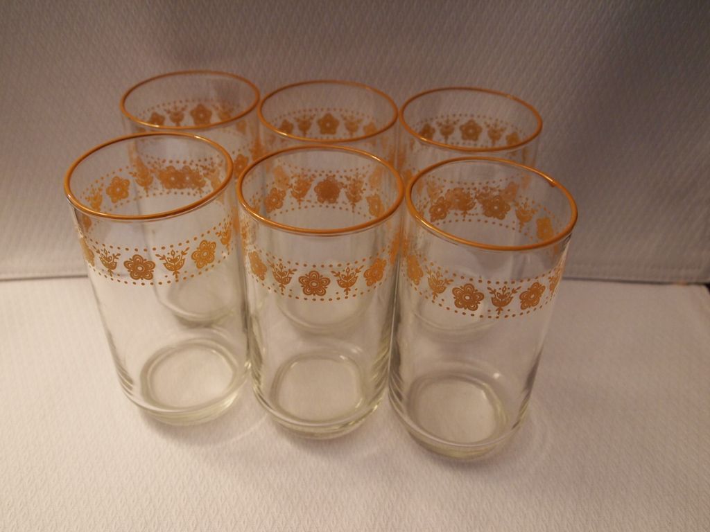 Gold Butterfly Corning Libbey Glass Tumblers 6 Gold Butterfly Corning Libbey Glass Tumblers 6