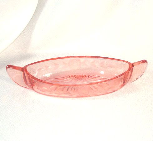 Pink Wheel Cut Depression Glass Canoe Shape Pickle Dish Pink Wheel Cut Depression Glass Canoe Shape Pickle Dish