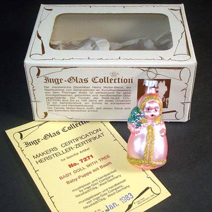 pink baby doll with tree inge glass christmas ornament pink baby doll with tree inge glass christmas ornament