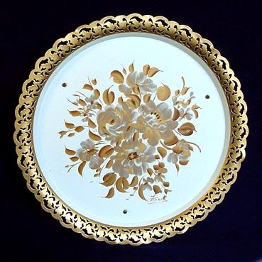 Nashco Musical Hand Painted Gold Flowers Tole Tray Nashco Musical Hand Painted Gold Flowers Tole Tray