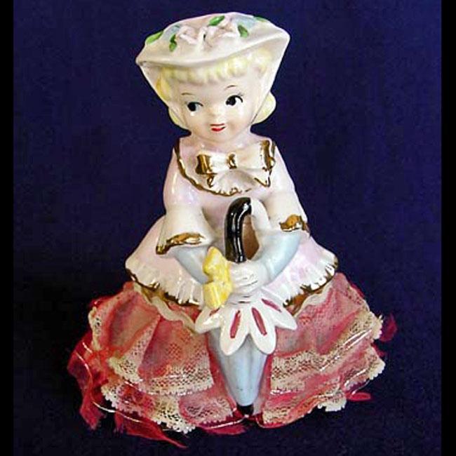 Parasol Girl Porcelain Figurine With Stiffened Lace Dress Parasol Girl Porcelain Figurine With Stiffened Lace Dress