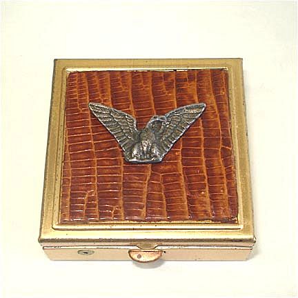 Brass Pill Box Metal Duck on Faux Alligator Skin Brass Pill Box Metal Duck on Faux Alligator Skin