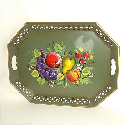 Nashco Tole Tray Green With Fruit Nashco Tole Tray Green With Fruit