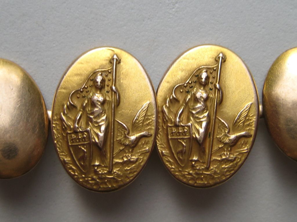 Vintage Victorian Edwardian Cufflinks" WAR WOMEN" Patriotic Gold Brass Figural Vintage Victorian Edwardian Cufflinks" WAR WOMEN" Patriotic Gold Brass Figural