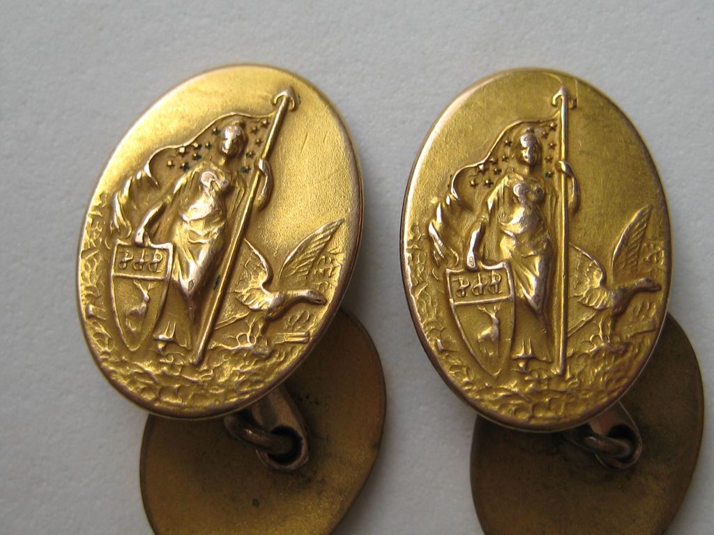 Vintage Victorian Edwardian Cufflinks" WAR WOMEN" Patriotic Gold Brass Figural Vintage Victorian Edwardian Cufflinks" WAR WOMEN" Patriotic Gold Brass Figural