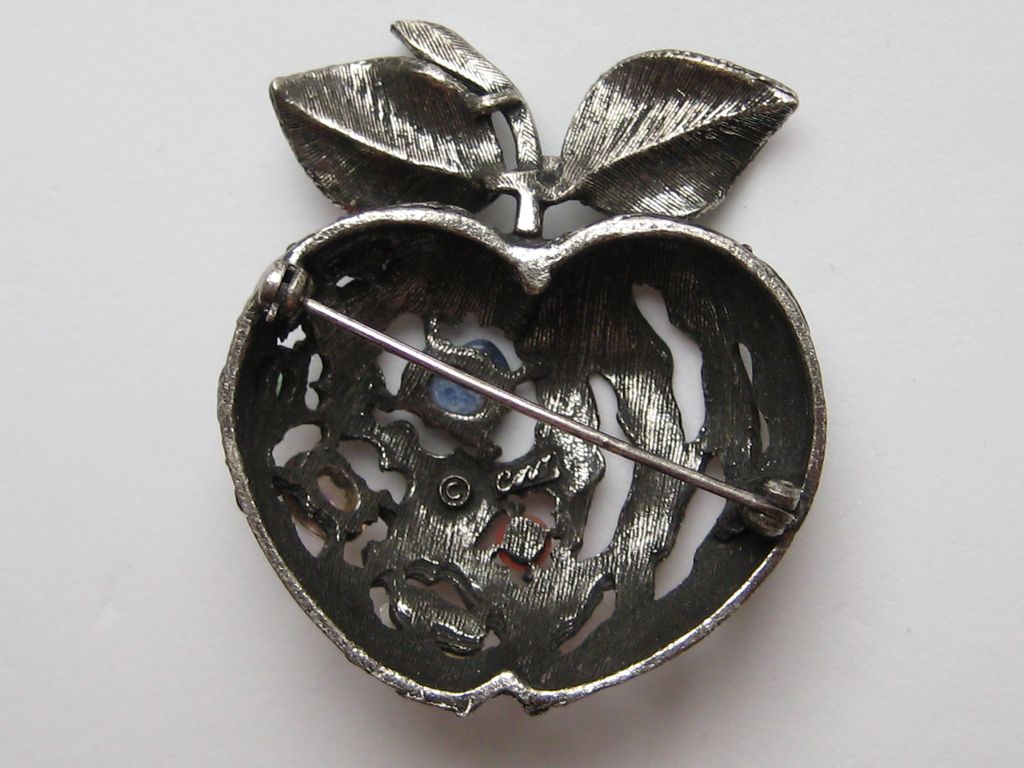 Coro Apple Pin 3-D Stylized Faux Pearl Lapis Jade lapis Coral Brooch Coro Apple Pin 3-D Stylized Faux Pearl Lapis Jade lapis Coral Brooch
