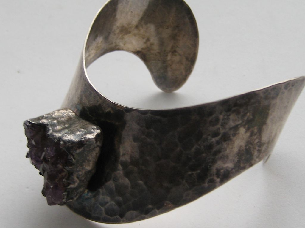 Denmark Modernist JACOB HULL Silver Amethyst CRYSTAL Necklace Bracelet Cuff Set Denmark Modernist JACOB HULL Silver Amethyst CRYSTAL Necklace Bracelet Cuff Set