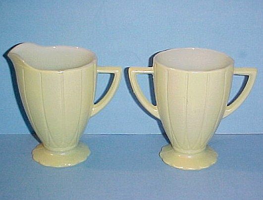 Hazel Atlas Glass Newport PLATONITE Yellow Creamer & Sugar Hazel Atlas Glass Newport PLATONITE Yellow Creamer & Sugar