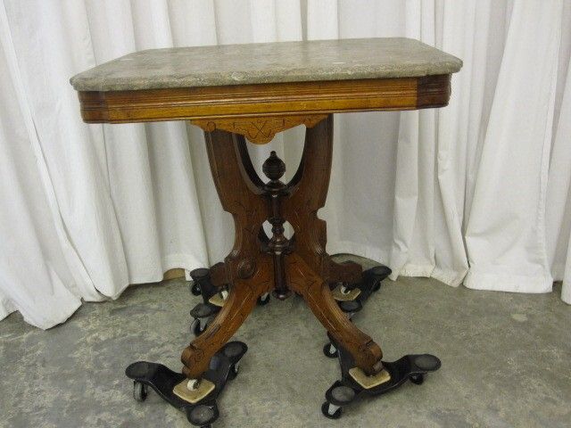 Antique Eastlake Lamp Table Granite Top X Stretcher Base Very Nice Condition Antique Eastlake Lamp Table Granite Top X Stretcher Base Very Nice Condition
