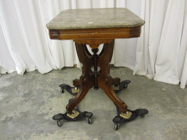Antique Eastlake Lamp Table Granite Top X Stretcher Base Very Nice Condition Antique Eastlake Lamp Table Granite Top X Stretcher Base Very Nice Condition