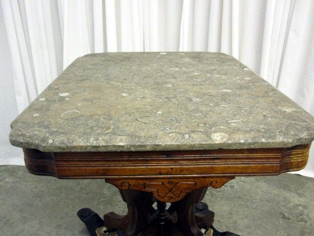 Antique Eastlake Lamp Table Granite Top X Stretcher Base Very Nice Condition Antique Eastlake Lamp Table Granite Top X Stretcher Base Very Nice Condition
