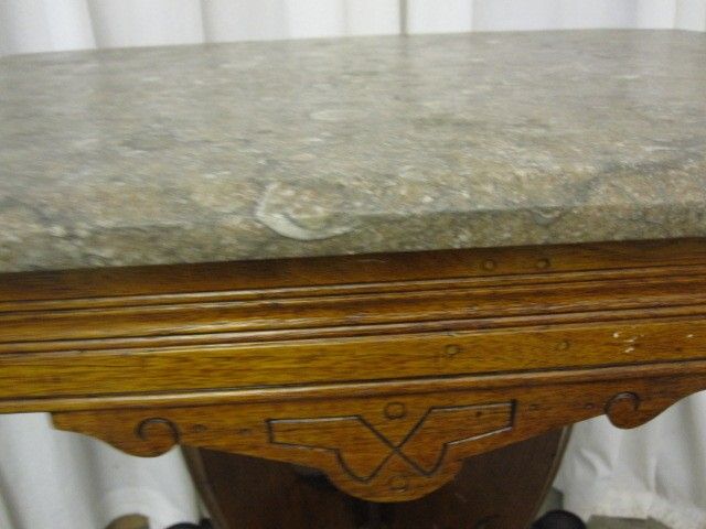 Antique Eastlake Lamp Table Granite Top X Stretcher Base Very Nice Condition Antique Eastlake Lamp Table Granite Top X Stretcher Base Very Nice Condition