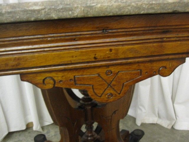Antique Eastlake Lamp Table Granite Top X Stretcher Base Very Nice Condition Antique Eastlake Lamp Table Granite Top X Stretcher Base Very Nice Condition