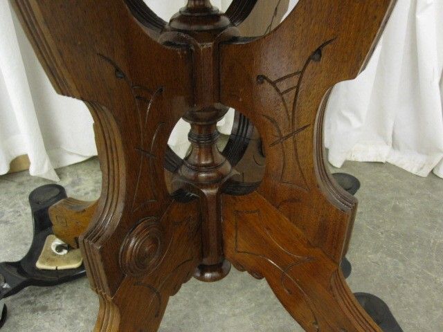 Antique Eastlake Lamp Table Granite Top X Stretcher Base Very Nice Condition Antique Eastlake Lamp Table Granite Top X Stretcher Base Very Nice Condition
