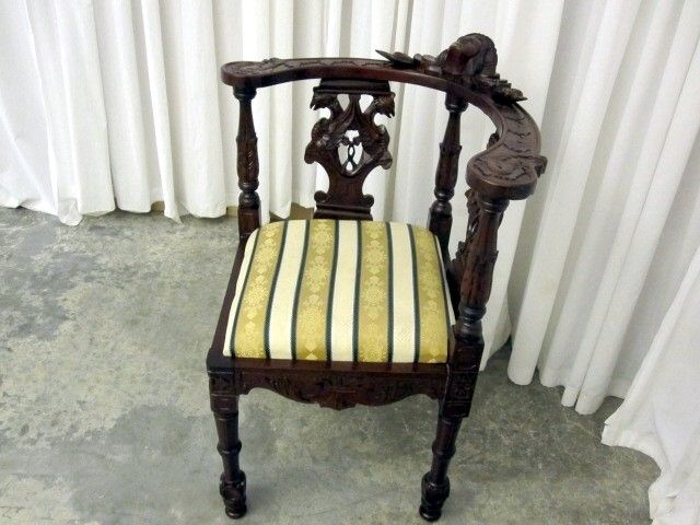 Antique Corner Buffet or Roundabout Chair Empire Revival Style w Face & Urns Antique Corner Buffet or Roundabout Chair Empire Revival Style w Face & Urns