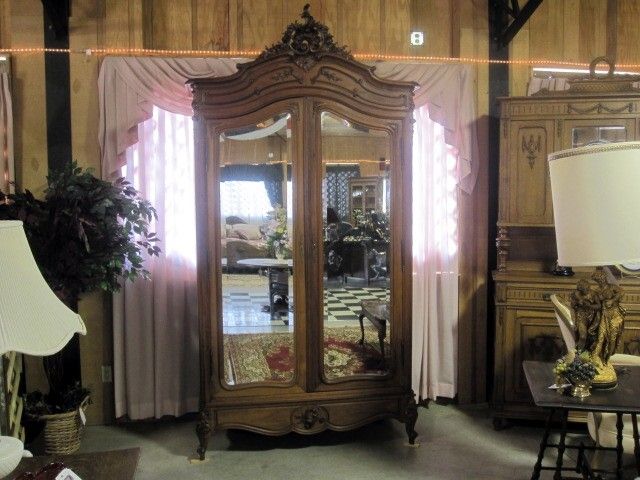 Antique 1880s Armoire Wardrobe w Mirrored Doors & Drawer Base Excellent Cond Antique 1880s Armoire Wardrobe w Mirrored Doors & Drawer Base Excellent Cond