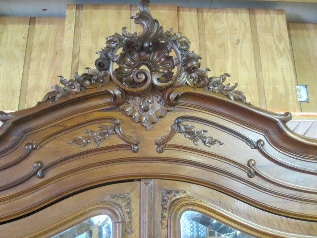 Antique 1880s Armoire Wardrobe w Mirrored Doors & Drawer Base Excellent Cond Antique 1880s Armoire Wardrobe w Mirrored Doors & Drawer Base Excellent Cond