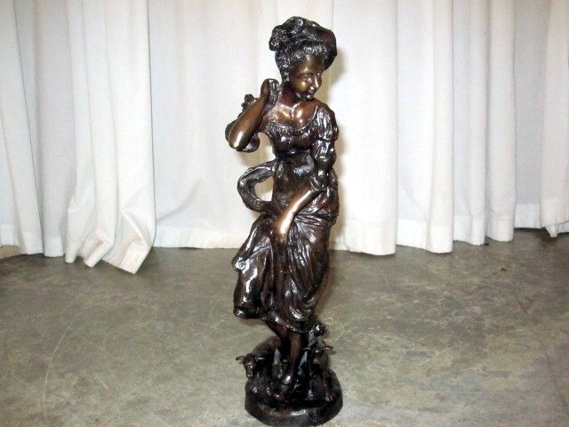 Antique Bronze Sculpture of a Lady with 2 Dogs Signed 22 Woody Mint Condition Antique Bronze Sculpture of a Lady with 2 Dogs Signed 22 Woody Mint Condition
