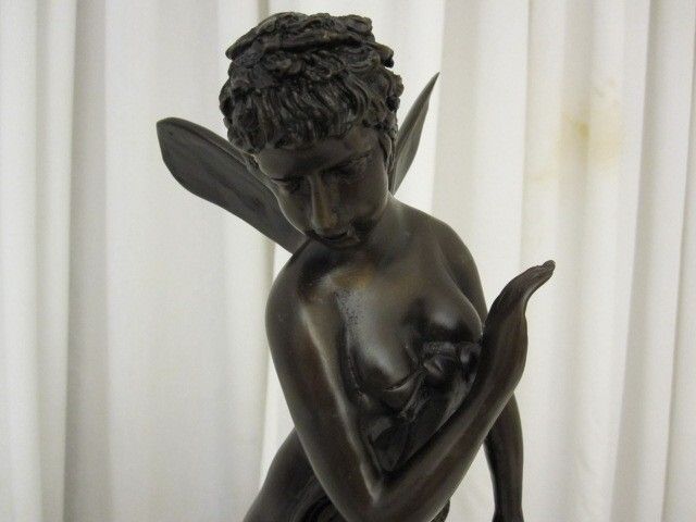 Antique Bronze 20th Century Fairy Sculpture Signed 22 Woody 15 ½" Tall Nice Con Antique Bronze 20th Century Fairy Sculpture Signed 22 Woody 15 ½" Tall Nice Con