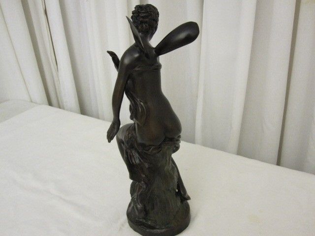 Antique Bronze 20th Century Fairy Sculpture Signed 22 Woody 15 ½" Tall Nice Con Antique Bronze 20th Century Fairy Sculpture Signed 22 Woody 15 ½" Tall Nice Con