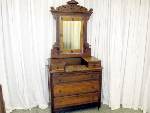 Antique Eastlake Style Dark Walnut Dresser w 2 Glove Boxes & Lamp Shelves NICE Antique Eastlake Style Dark Walnut Dresser w 2 Glove Boxes & Lamp Shelves NICE