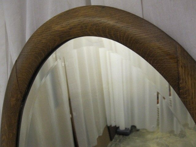 Antique Oak Vanity Dresser w Oval Wall Mirror Great Condition Serpentine Style Antique Oak Vanity Dresser w Oval Wall Mirror Great Condition Serpentine Style