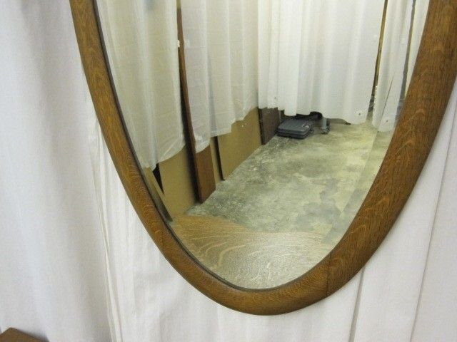 Antique Oak Vanity Dresser w Oval Wall Mirror Great Condition Serpentine Style Antique Oak Vanity Dresser w Oval Wall Mirror Great Condition Serpentine Style
