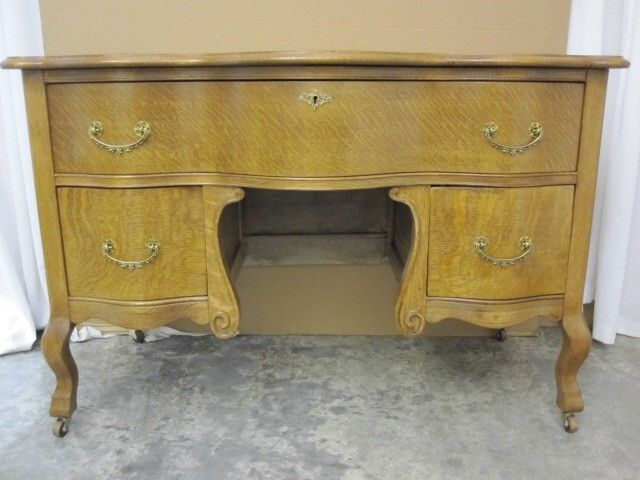 Antique Oak Vanity Dresser w Oval Wall Mirror Great Condition Serpentine Style Antique Oak Vanity Dresser w Oval Wall Mirror Great Condition Serpentine Style