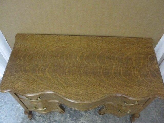 Antique Oak Vanity Dresser w Oval Wall Mirror Great Condition Serpentine Style Antique Oak Vanity Dresser w Oval Wall Mirror Great Condition Serpentine Style