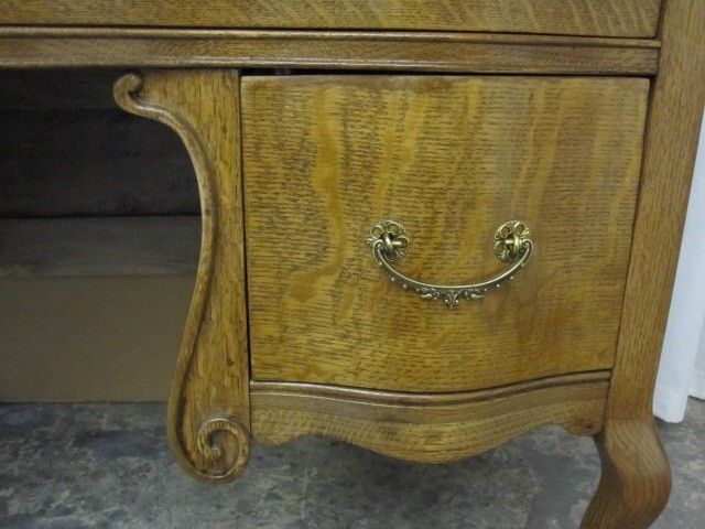 Antique Oak Vanity Dresser w Oval Wall Mirror Great Condition Serpentine Style Antique Oak Vanity Dresser w Oval Wall Mirror Great Condition Serpentine Style