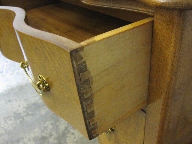 Antique Oak Vanity Dresser w Oval Wall Mirror Great Condition Serpentine Style Antique Oak Vanity Dresser w Oval Wall Mirror Great Condition Serpentine Style