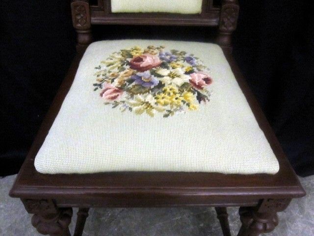Antique Victorian Style Needlepoint Cushioned Side Chair Great Condition c1913 Antique Victorian Style Needlepoint Cushioned Side Chair Great Condition c1913