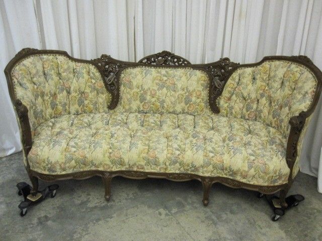 Antique Rococo Revival Style 1912 Sofa w Button Tuft Upholstery & Rosewood Frame Antique Rococo Revival Style 1912 Sofa w Button Tuft Upholstery & Rosewood Frame