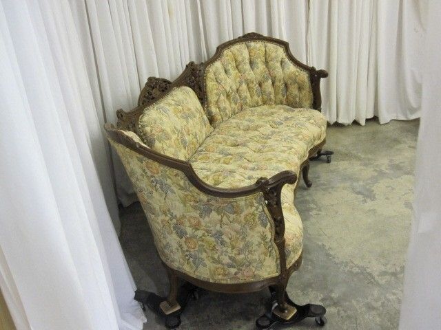 Antique Rococo Revival Style 1912 Sofa w Button Tuft Upholstery & Rosewood Frame Antique Rococo Revival Style 1912 Sofa w Button Tuft Upholstery & Rosewood Frame