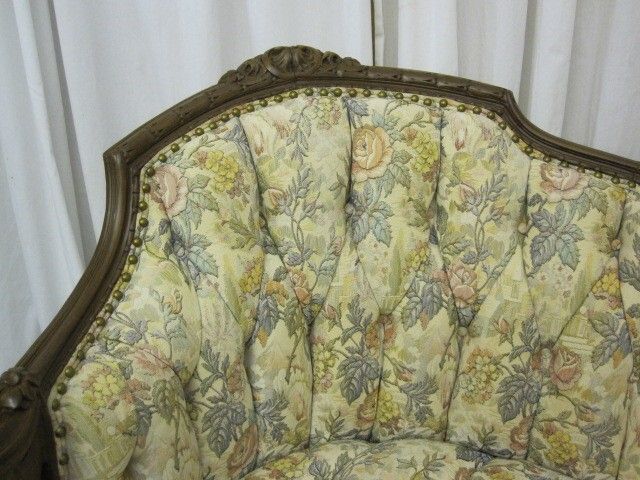 Antique Rococo Revival Style 1912 Sofa w Button Tuft Upholstery & Rosewood Frame Antique Rococo Revival Style 1912 Sofa w Button Tuft Upholstery & Rosewood Frame
