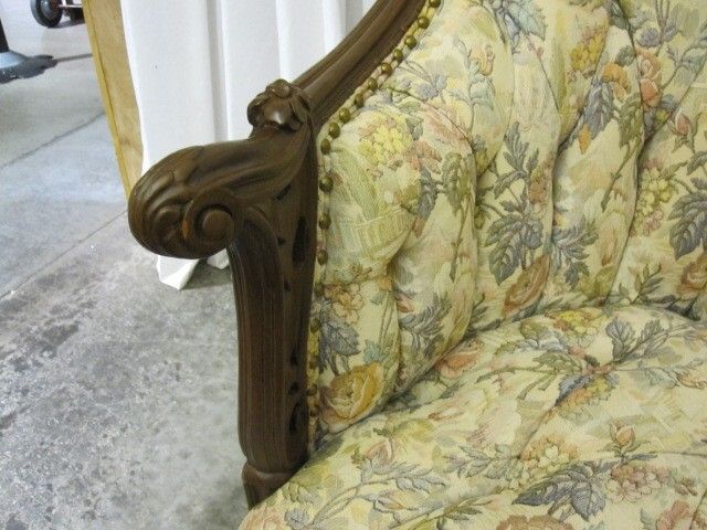 Antique Rococo Revival Style 1912 Sofa w Button Tuft Upholstery & Rosewood Frame Antique Rococo Revival Style 1912 Sofa w Button Tuft Upholstery & Rosewood Frame