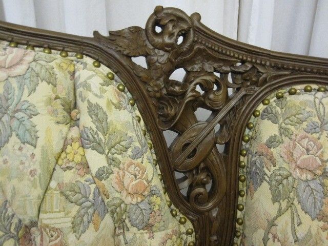 Antique Rococo Revival Style 1912 Sofa w Button Tuft Upholstery & Rosewood Frame Antique Rococo Revival Style 1912 Sofa w Button Tuft Upholstery & Rosewood Frame