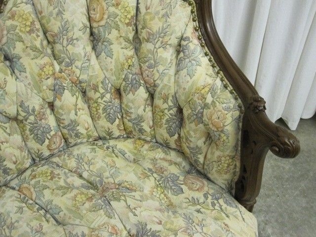 Antique Rococo Revival Style 1912 Sofa w Button Tuft Upholstery & Rosewood Frame Antique Rococo Revival Style 1912 Sofa w Button Tuft Upholstery & Rosewood Frame