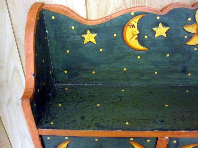 Vintage Primitive Look Norwegian Style Painted Shelf w 3 Drawers Sun Moon Vintage Primitive Look Norwegian Style Painted Shelf w 3 Drawers Sun Moon
