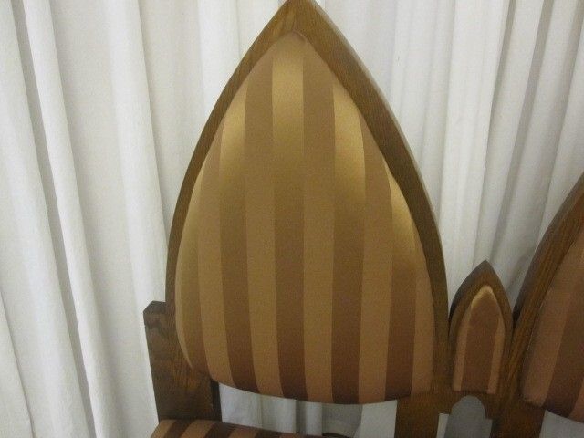 Antique Oak Gothic Deacons Bench with Fresh Gold Upholstery Great Condition Antique Oak Gothic Deacons Bench with Fresh Gold Upholstery Great Condition
