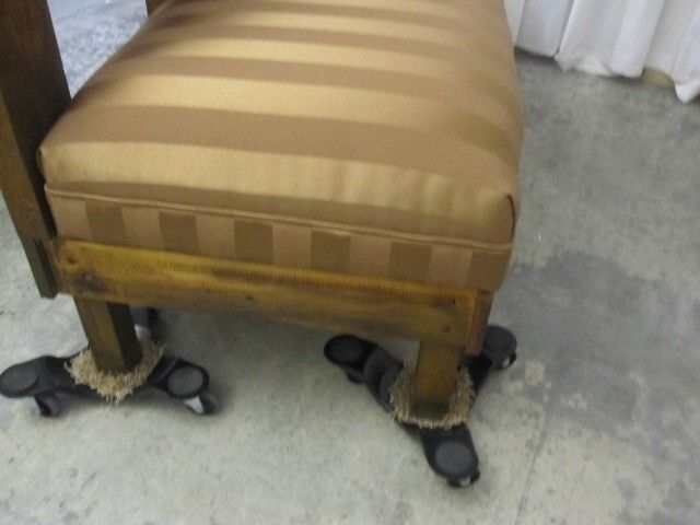 Antique Oak Gothic Deacons Bench with Fresh Gold Upholstery Great Condition Antique Oak Gothic Deacons Bench with Fresh Gold Upholstery Great Condition