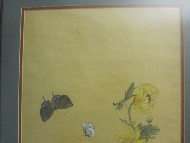 Antique Traditional Chinese Silk Scroll Painting Floral & Butterfly Signed NICE Antique Traditional Chinese Silk Scroll Painting Floral & Butterfly Signed NICE