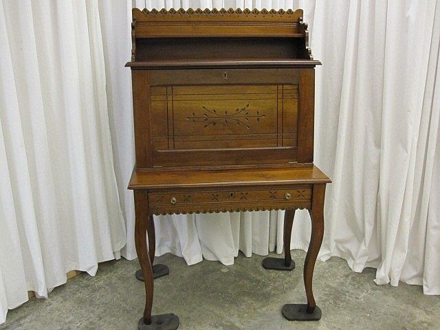 Antique Oak Eastlake Drop Front Plantation Desk w Slots Antique Oak Eastlake Drop Front Plantation Desk w Slots