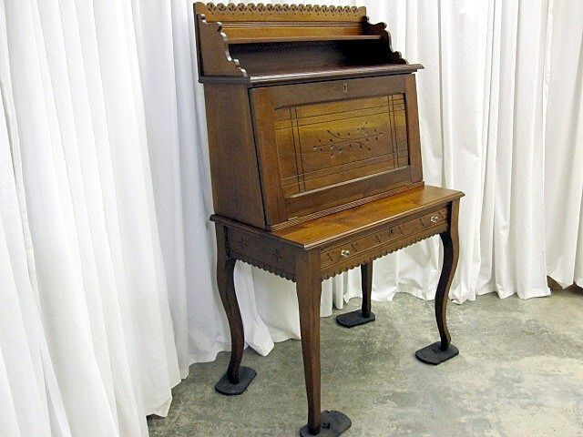 Antique Oak Eastlake Drop Front Plantation Desk w Slots Antique Oak Eastlake Drop Front Plantation Desk w Slots