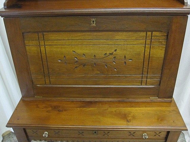 Antique Oak Eastlake Drop Front Plantation Desk w Slots Antique Oak Eastlake Drop Front Plantation Desk w Slots