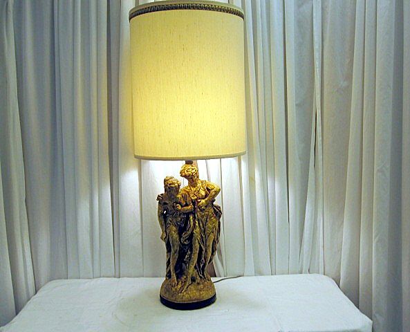 Tall Lamp Shades on Vintage Lamp Gold Leaf Greek Lady Tall Drum Shade Nice From