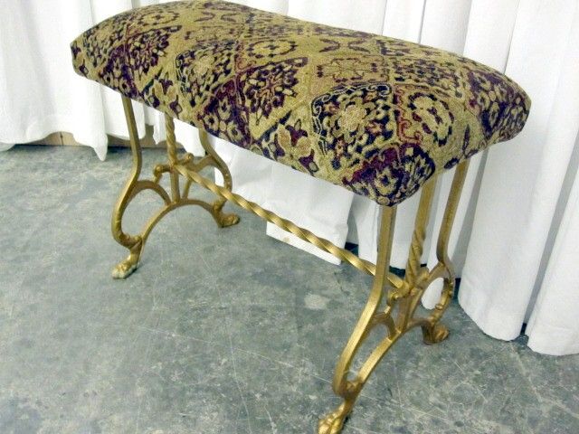 Antique Iron Bench Victorian Style w Tapestry Like Upholstery Extra Nice Cond Antique Iron Bench Victorian Style w Tapestry Like Upholstery Extra Nice Cond