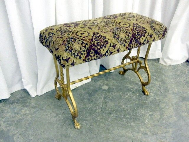 Antique Iron Bench Victorian Style w Tapestry Like Upholstery Extra Nice Cond Antique Iron Bench Victorian Style w Tapestry Like Upholstery Extra Nice Cond