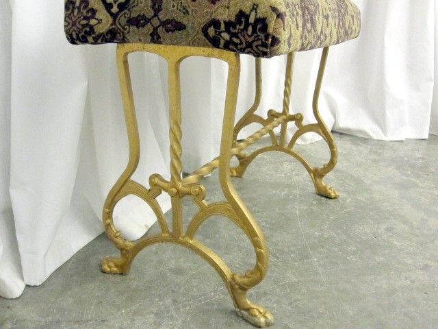 Antique Iron Bench Victorian Style w Tapestry Like Upholstery Extra Nice Cond Antique Iron Bench Victorian Style w Tapestry Like Upholstery Extra Nice Cond