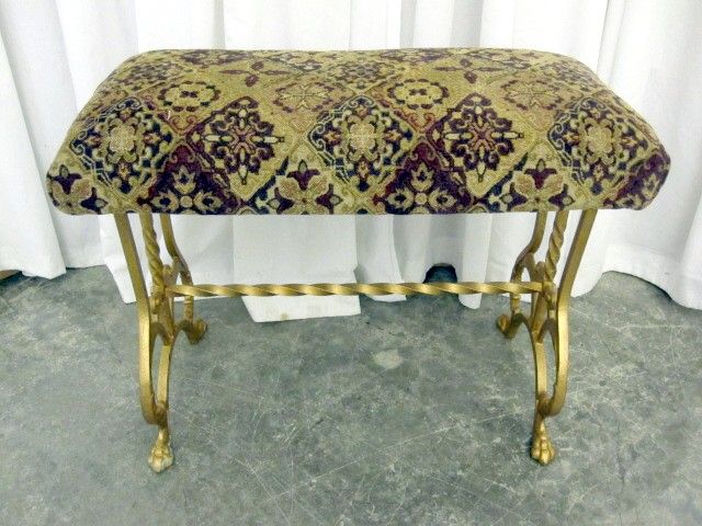 Antique Iron Bench Victorian Style w Tapestry Like Upholstery Extra Nice Cond Antique Iron Bench Victorian Style w Tapestry Like Upholstery Extra Nice Cond